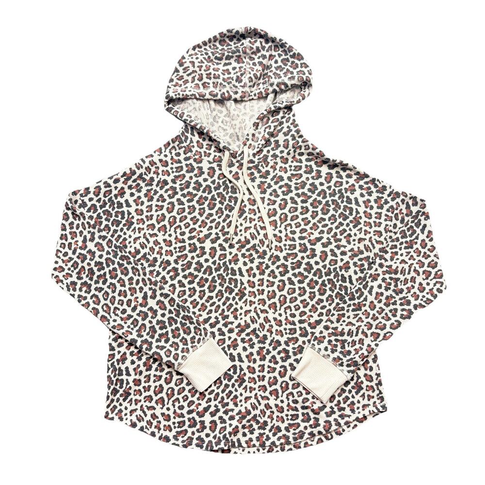 Victoria's Secret Leopard Print Hoodie Waffle Knit Thermal Hoodie Size XS